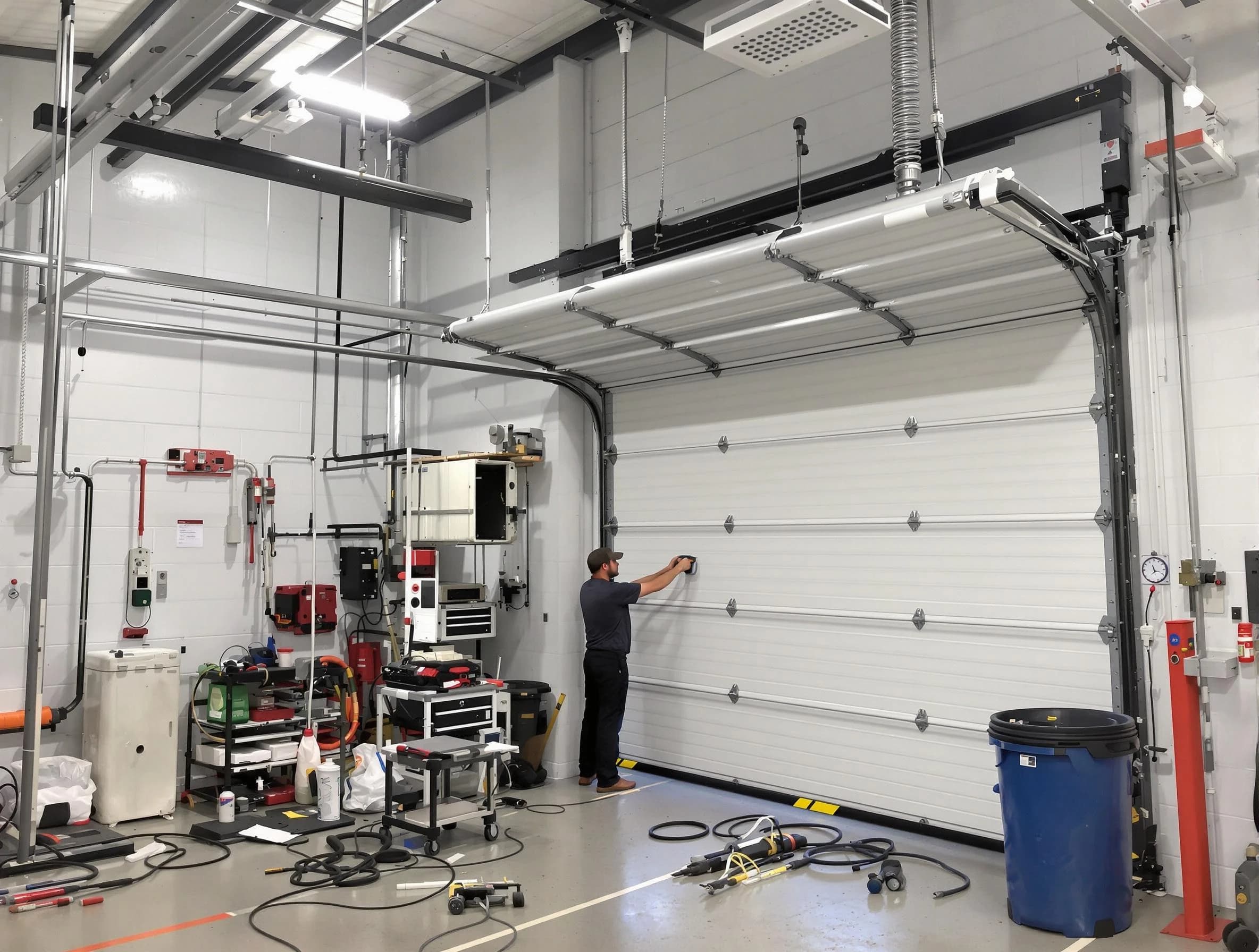 Pelham Garage Door Repair certified technician performing commercial door repair at a Pelham business facility
