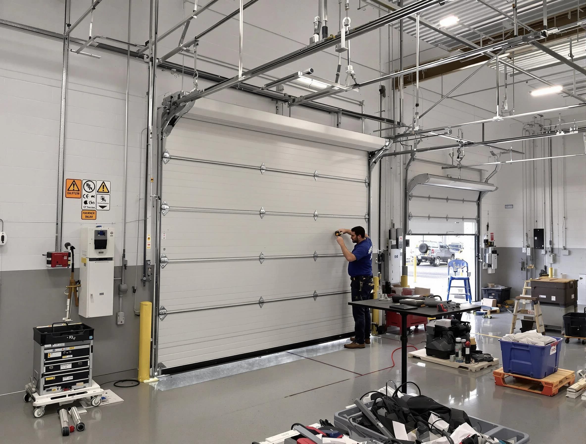 Commercial garage door repair being performed by Pelham Garage Door Repair expert in Pelham