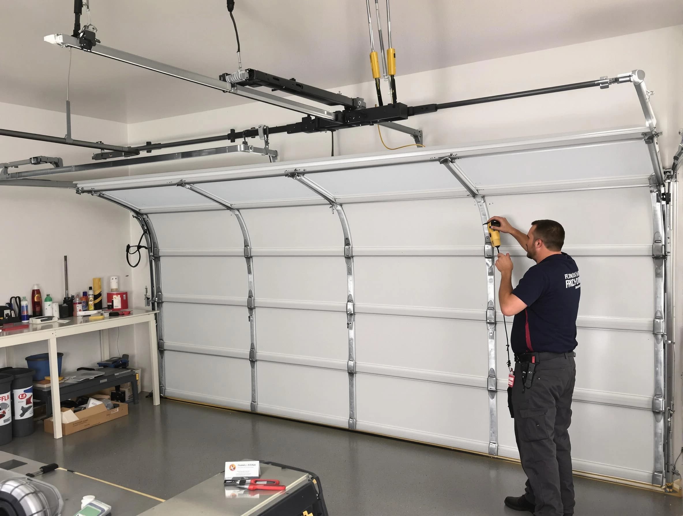 Pelham Garage Door Repair certified technician performing overhead door system repair in Pelham