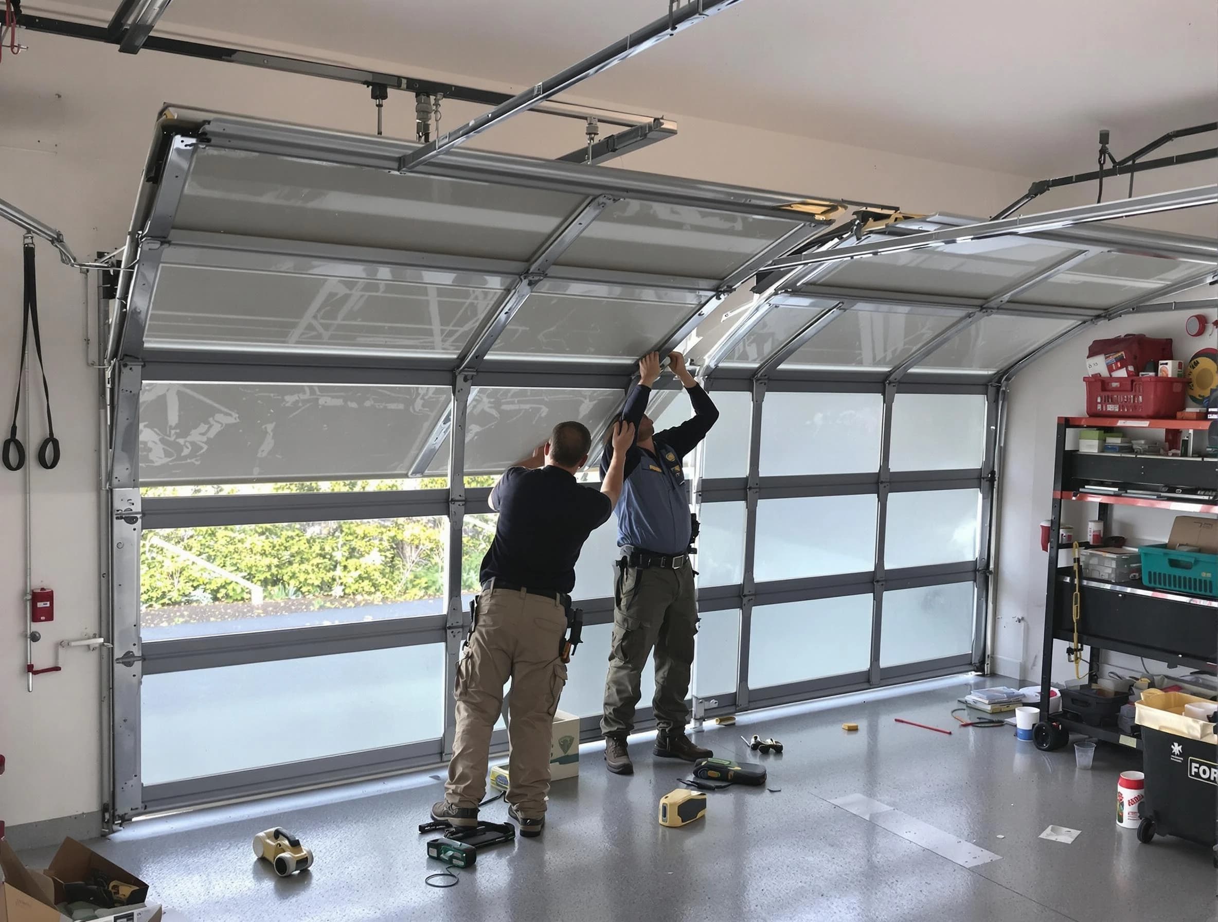 Pelham Garage Door Repair expert performing precise panel replacement on Pelham garage door