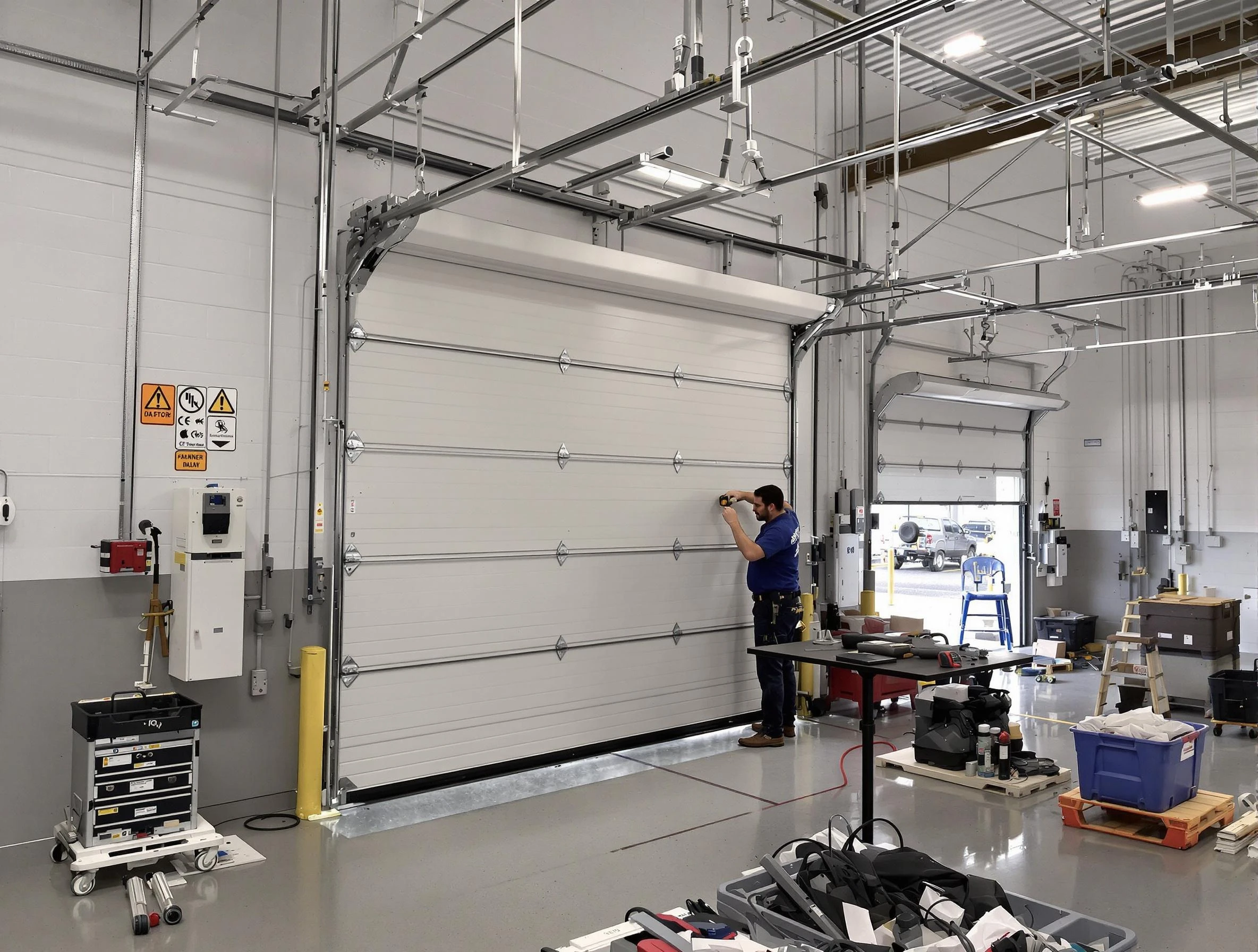 Commercial garage door repair being performed by Pelham Garage Door Repair expert in Pelham
