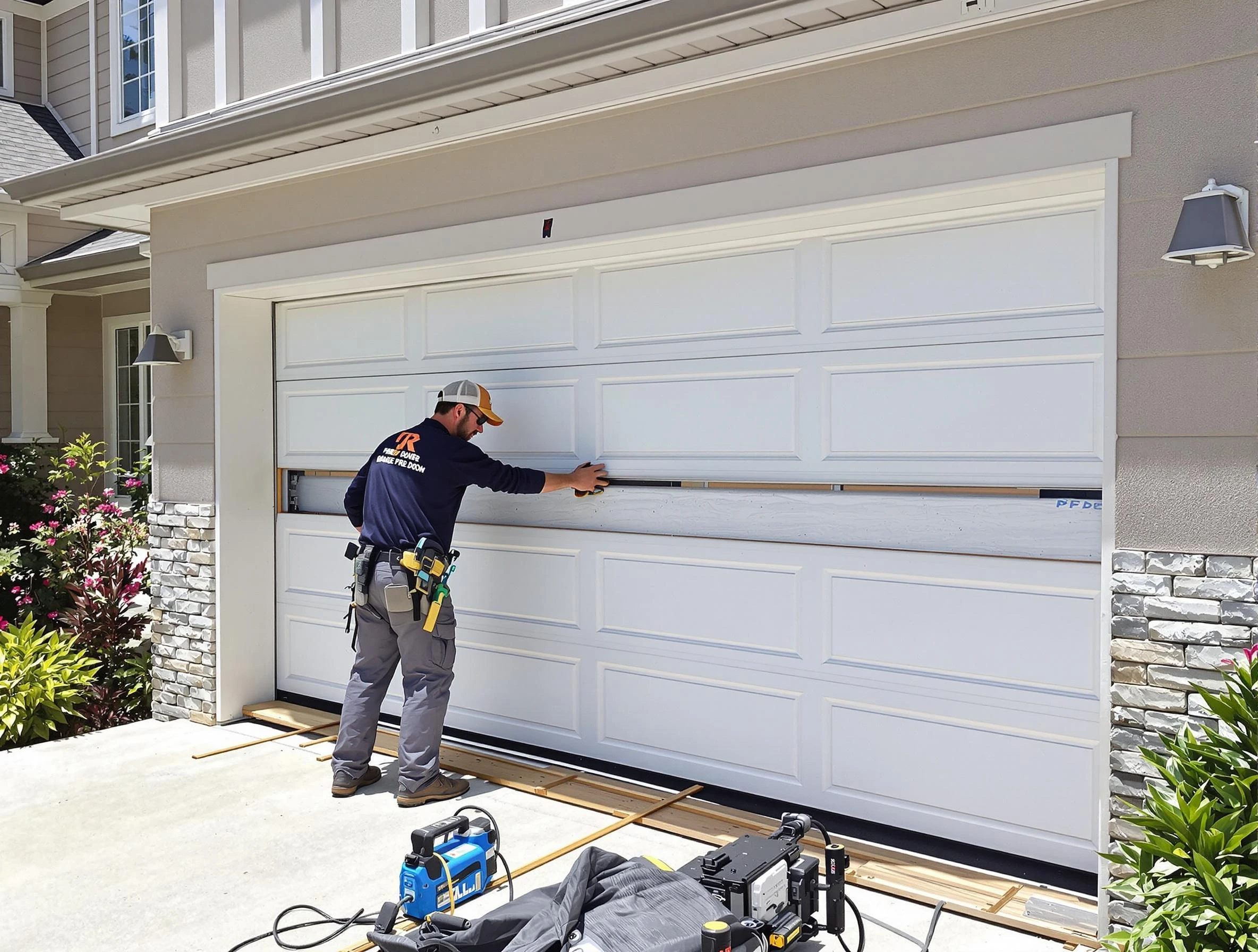 Pelham Garage Door Repair team performing complete garage door replacement at Pelham residence