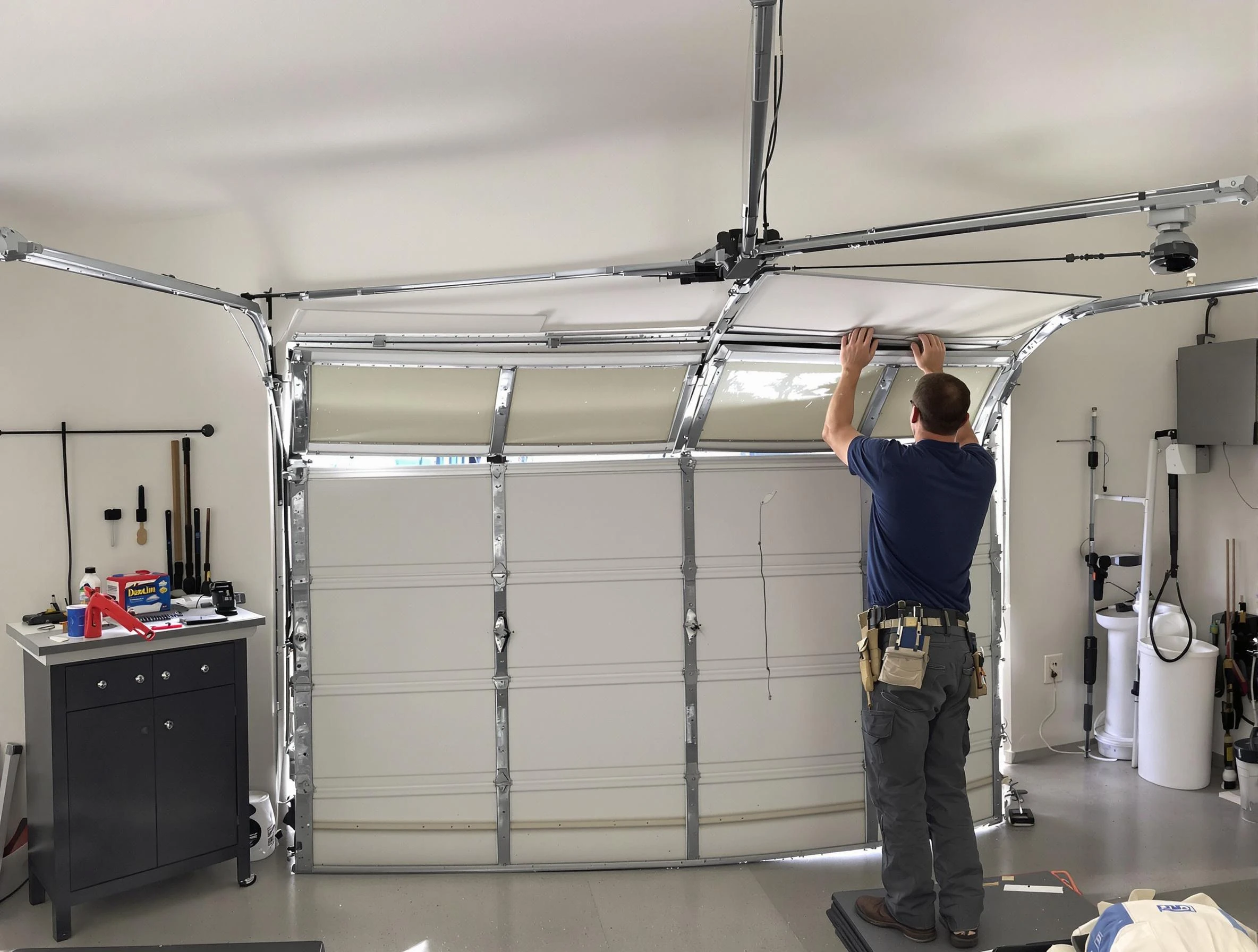 Pelham Garage Door Repair specialist performing precise section replacement on Pelham garage door
