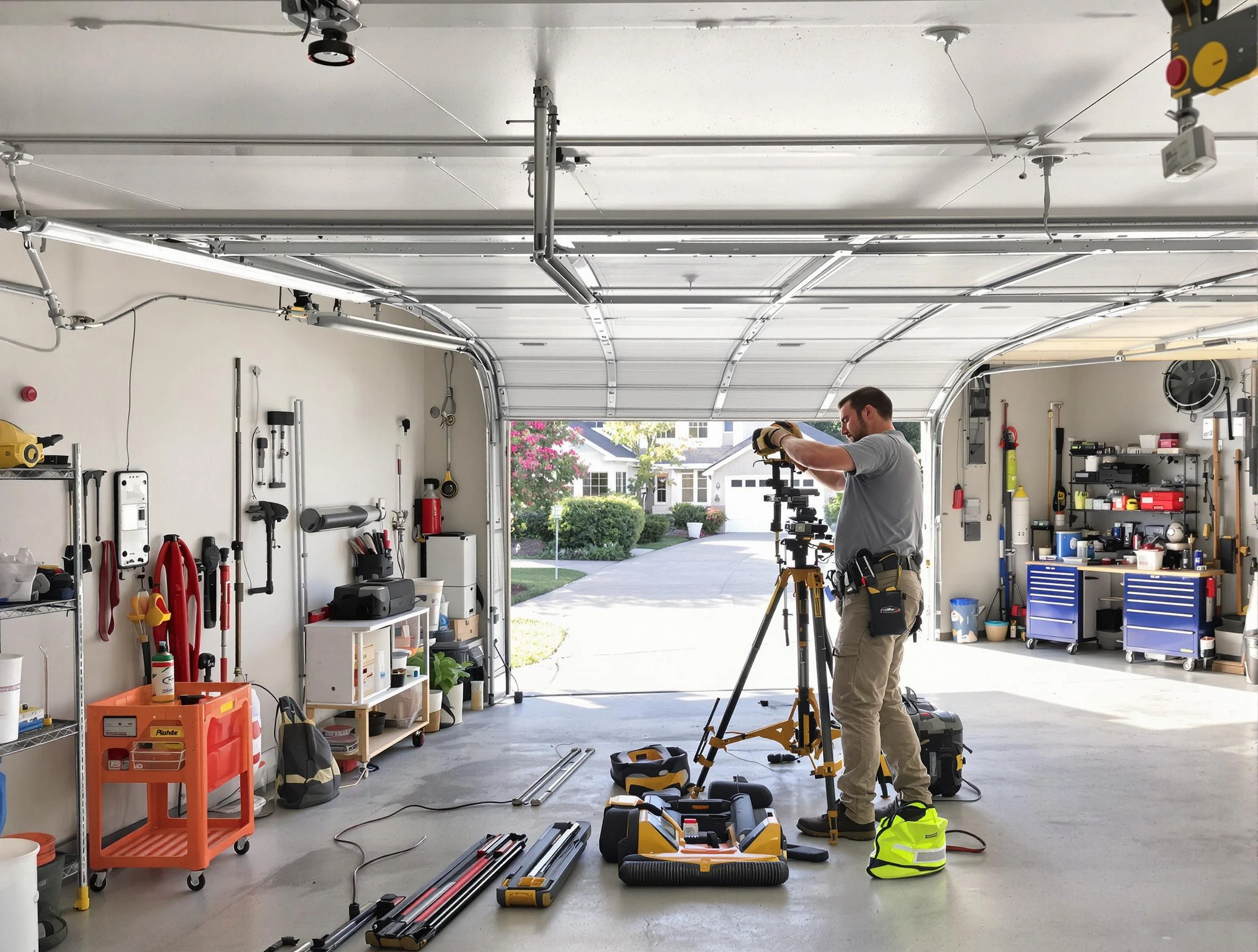 Pelham Garage Door Repair specialist performing laser-guided track alignment in Pelham